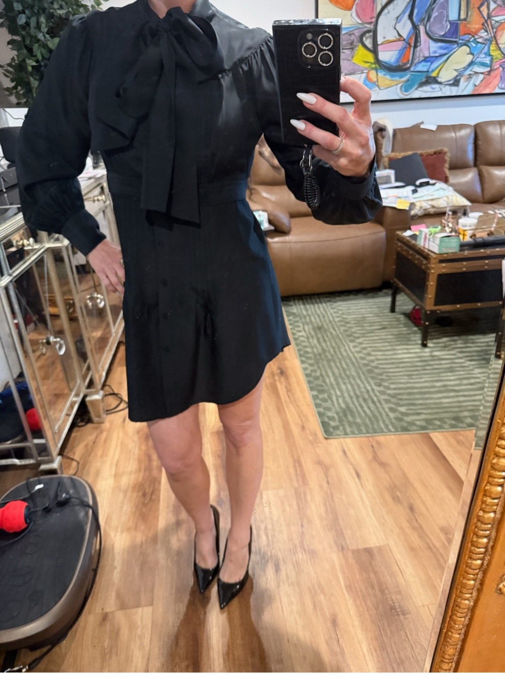 Ted Baker Chic Black Tie-Neck Long Sleeve Mini Dress - Like NEW